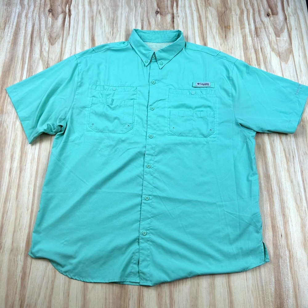 Columbia PFG Tamiami II Shirt Men 26" Chest Green Short Sleeve Omni-Shade Vented